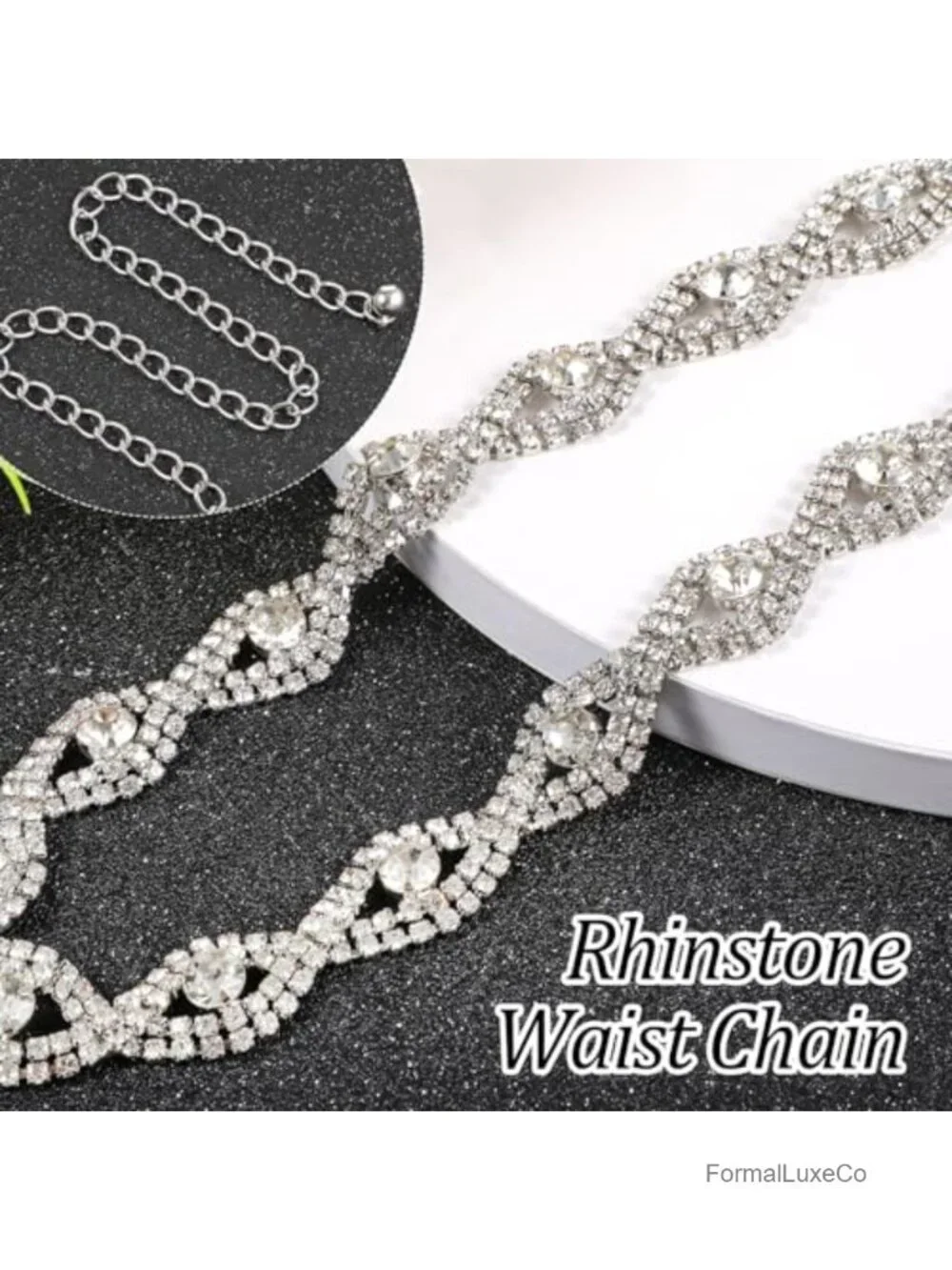 Sparkly Crystal Chain Belt for Women - Adjustable Silver Waist Belt for Dresses